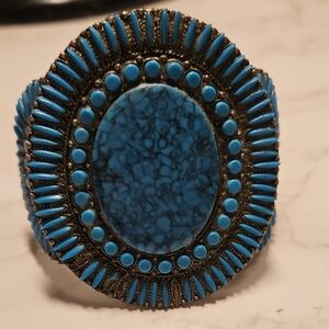 VINTAGE Faux  Needlepoint TURQUOISE cuff BRACELET